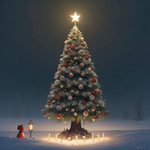 christmas trees with amzing lights star on the top merry christmas with gift boxes ()