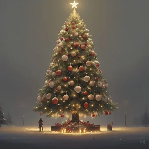 christmas trees with amzing lights star on the top merry christmas with gift boxes ()