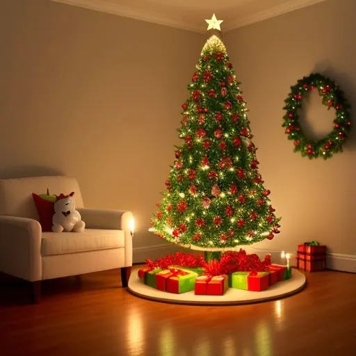 christmas trees with amzing lights star on the top merry christmas with gift boxes ()