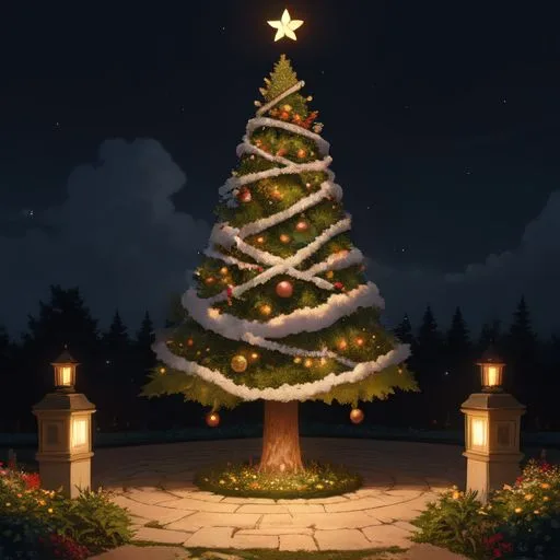 christmas trees with amzing lights star on the top merry christmas with gift boxes ()