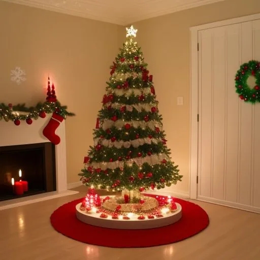 christmas trees with amzing lights star on the top merry christmas with gift boxes ()