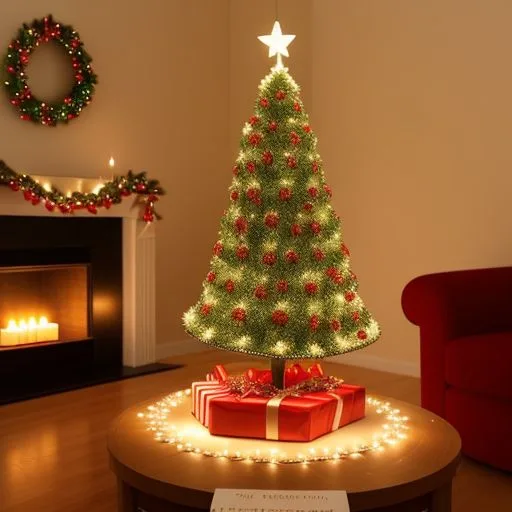 christmas trees with amzing lights star on the top merry christmas with gift boxes ()