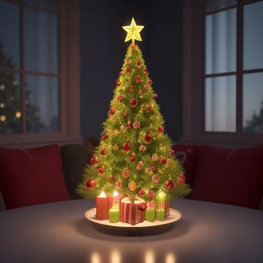 christmas trees with amzing lights star on the top merry christmas with gift boxes ()