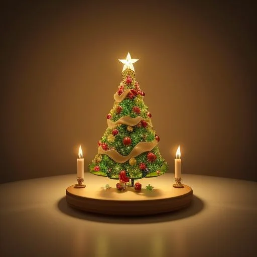 christmas trees with amzing lights star on the top merry christmas with gift boxes ()