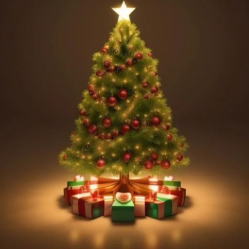 christmas trees with amzing lights star on the top merry christmas with gift boxes ()