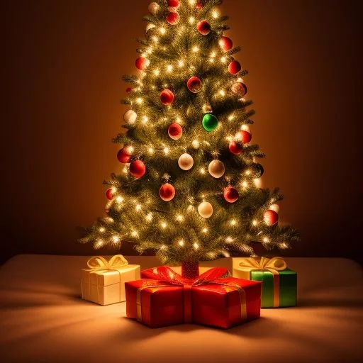 christmas trees with amzing lights star on the top merry christmas with gift boxes ()