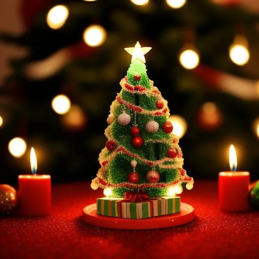 christmas trees with amzing lights star on the top merry christmas with gift boxes ()