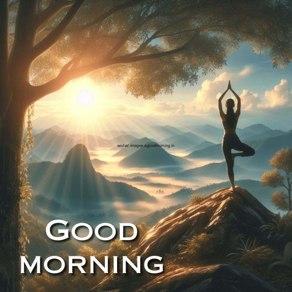 good morning image yoga images Green trees and plant sun good morning images girl doing yoga mountain yoga girl trees