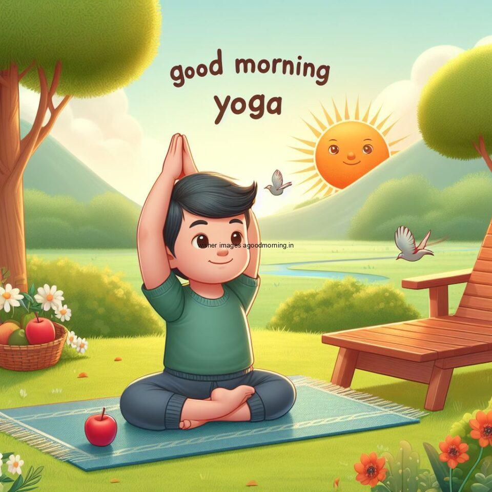 good morning image yoga images Green trees and plant sun good morning images yoga doing boy seating doing yoga