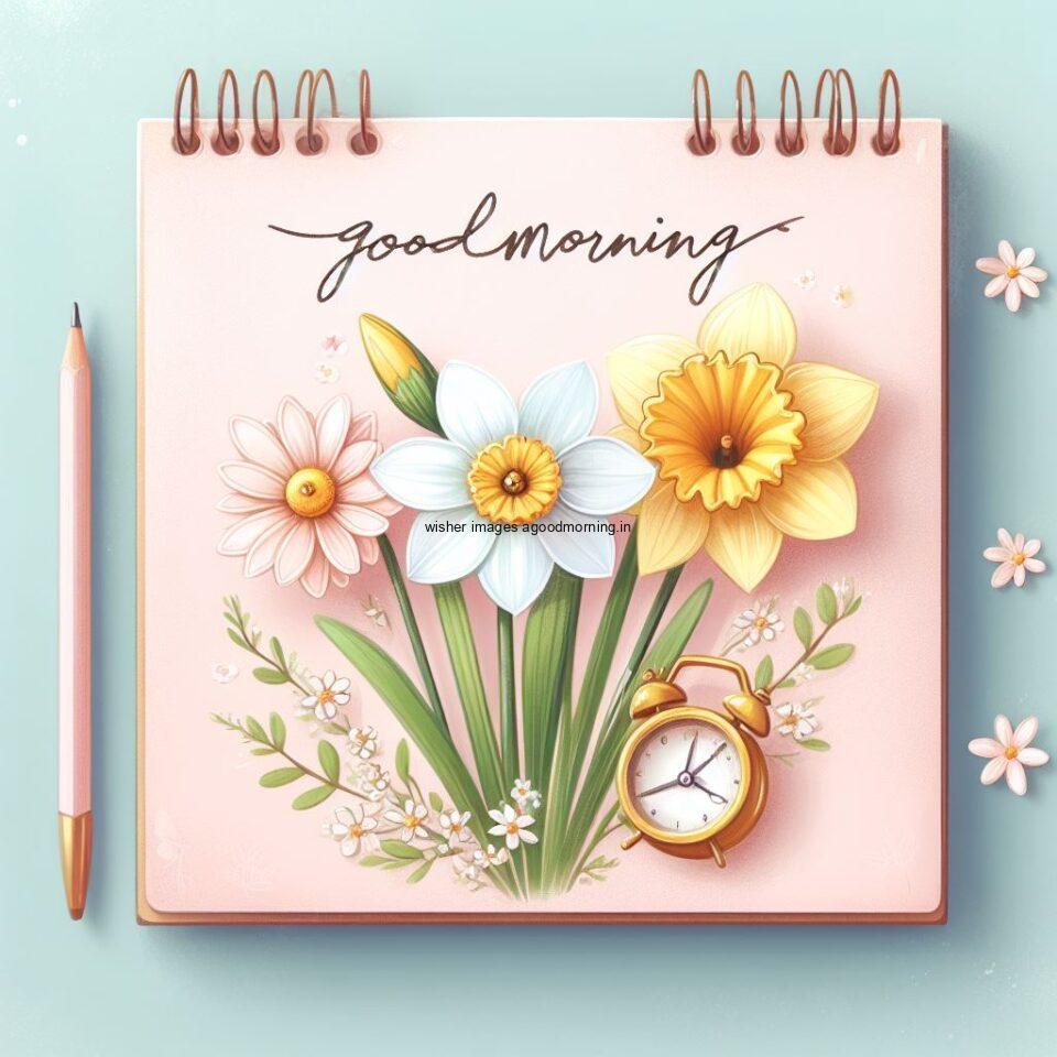 good morning images with flower beautiful flowers with amazing abckground flower on the note pad