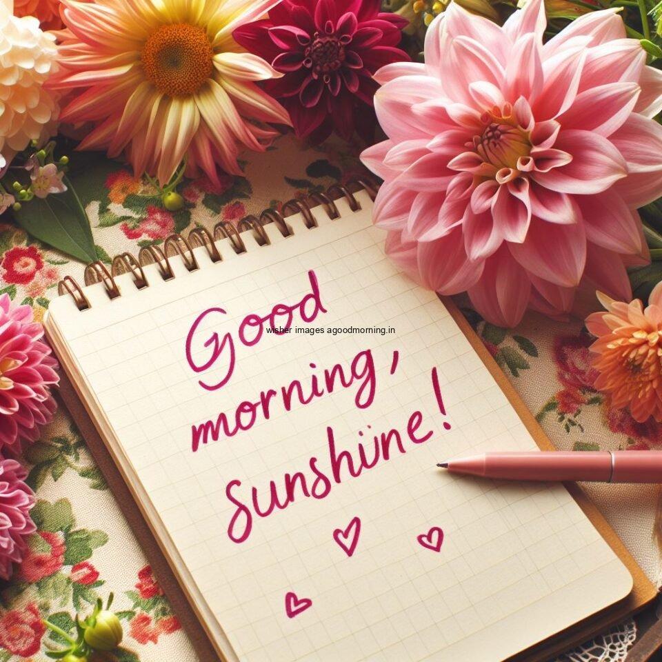 good morning images with flower beautiful flowers with amazing abckground pink text with notepad with many flowers