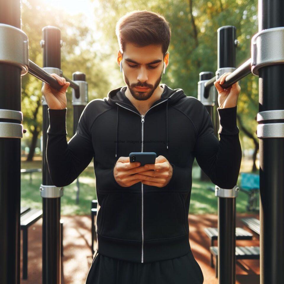 good morning images with gym images water bottles and gym equiements boy working with equirement wearing black shirt