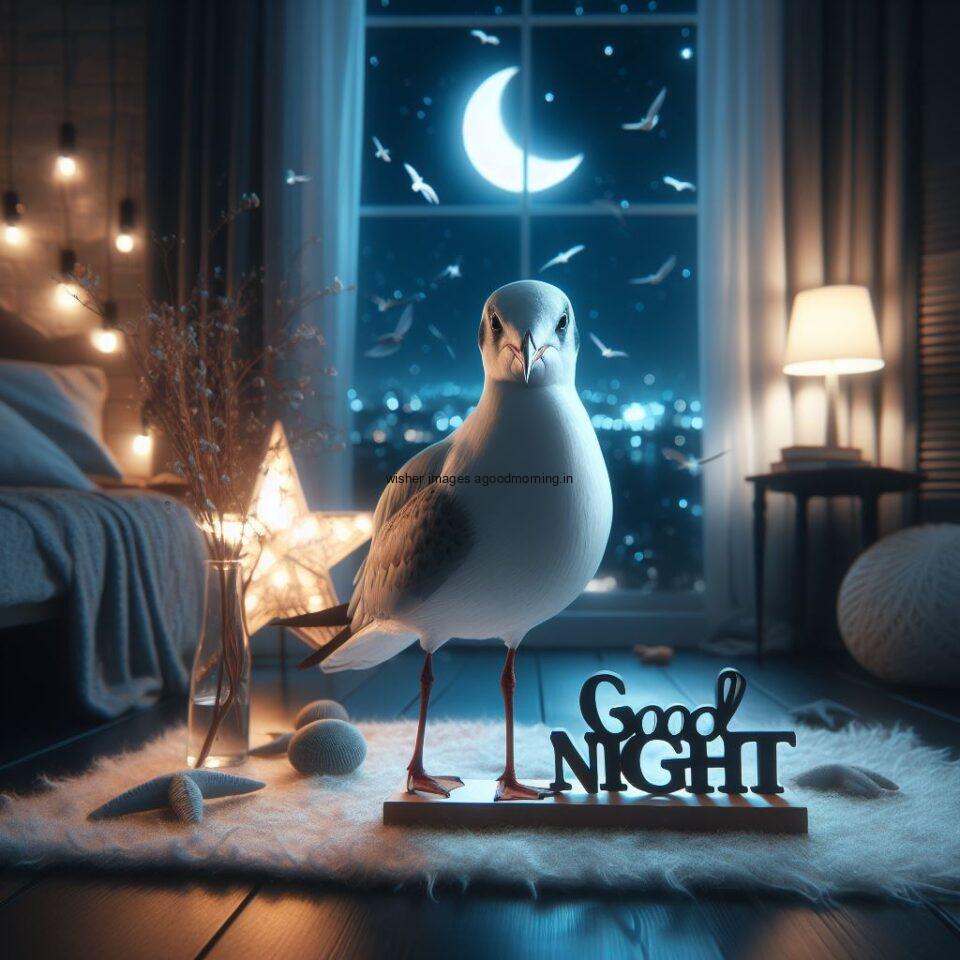 goose is seating many stars in the room with star good night images quotes text is placed night vibes