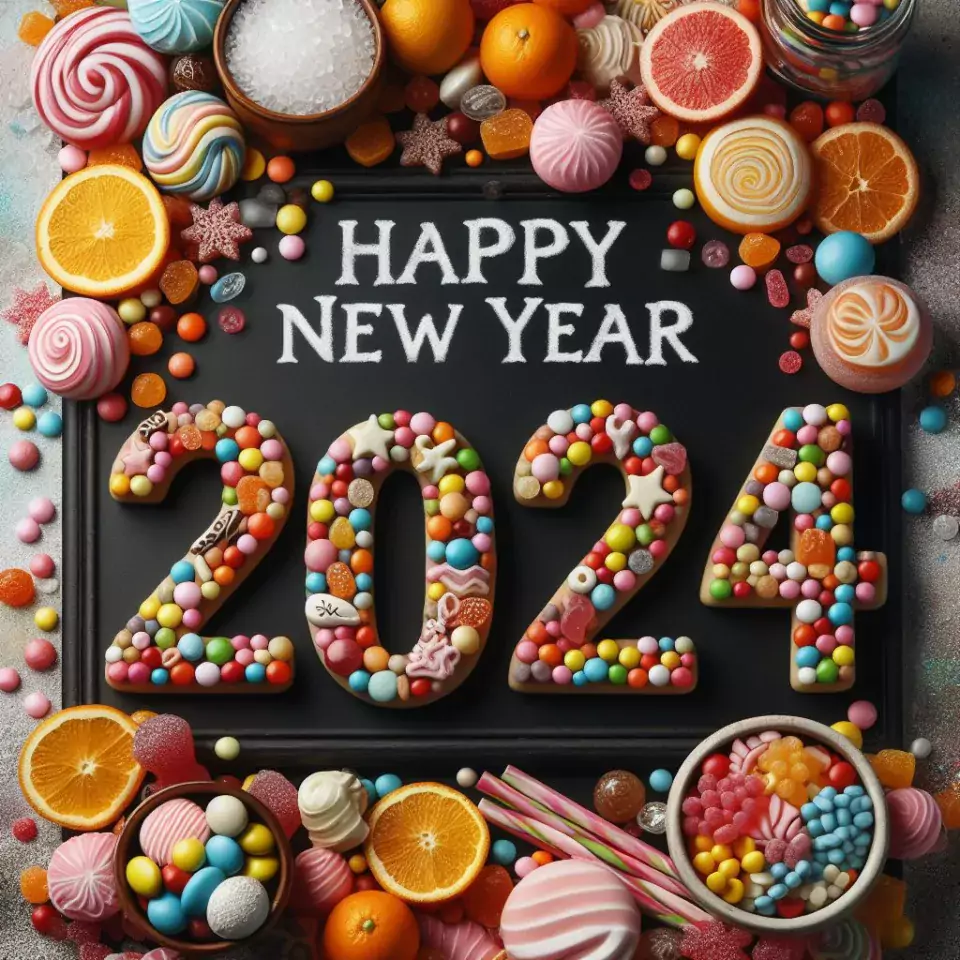 happy new year images 2024 with beautifull couple and love images cake sweets ()