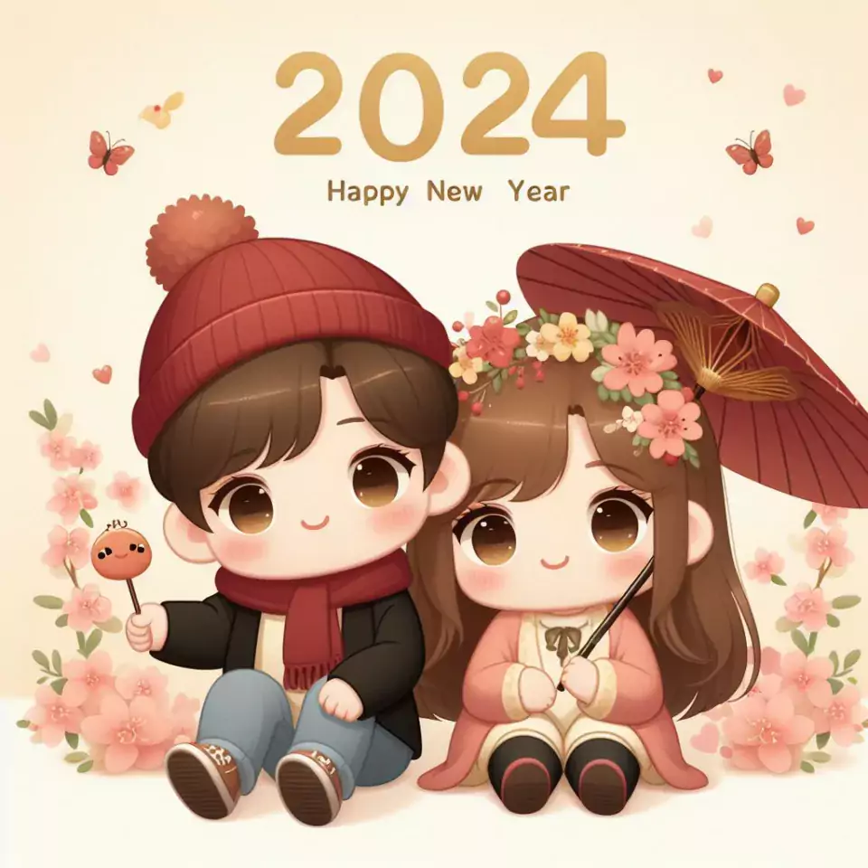 happy new year images 2024 with beautifull couple and love images cake sweets ()