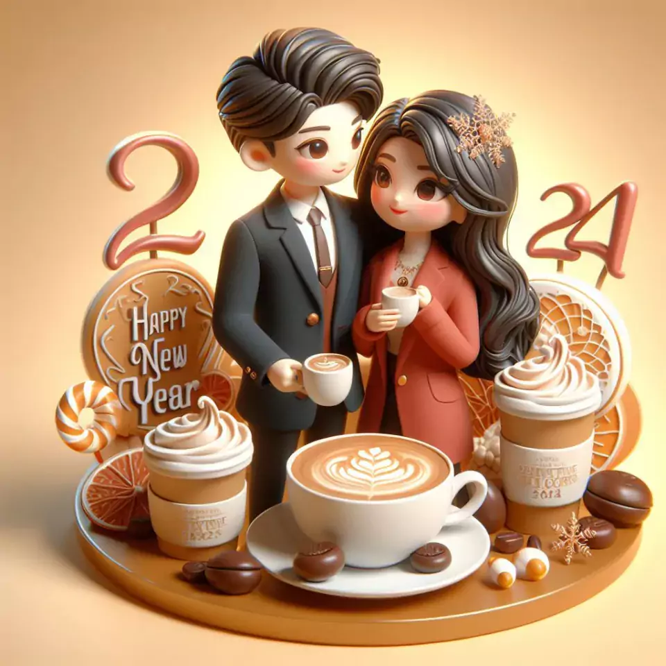 happy new year images 2024 with beautifull couple and love images cake sweets ()