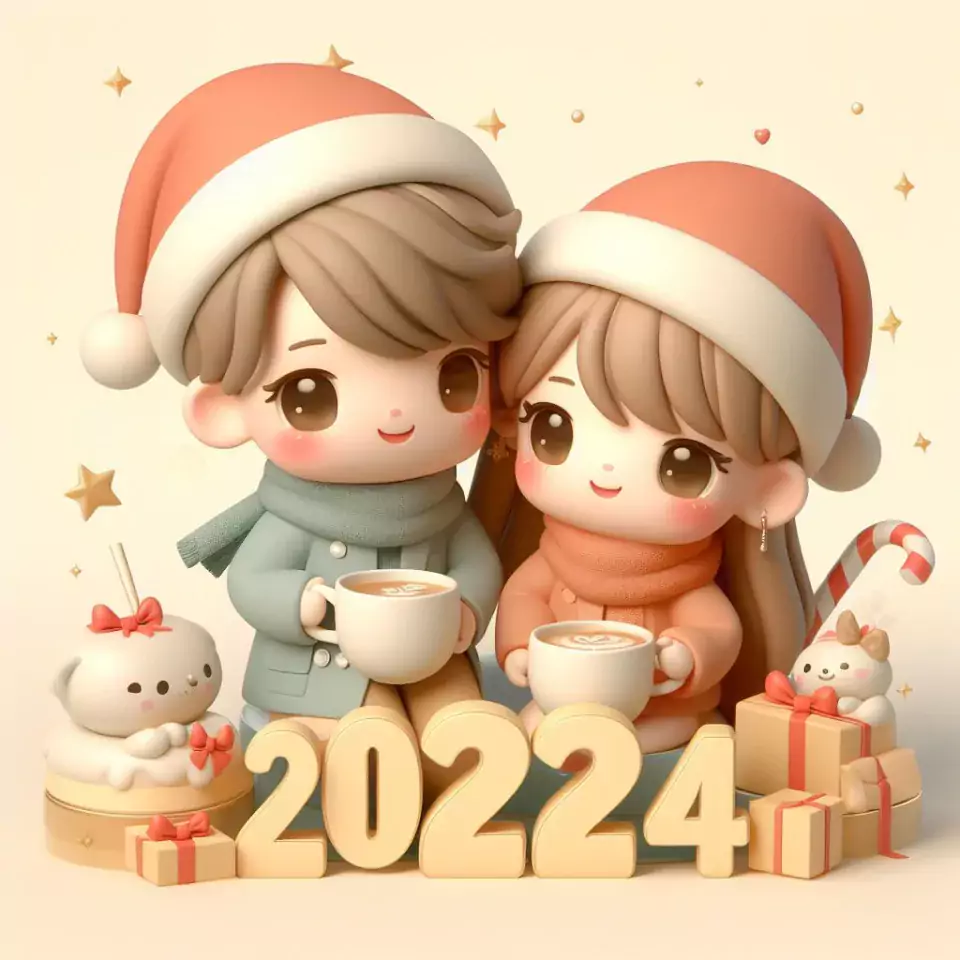 happy new year images 2024 with beautifull couple and love images cake sweets ()