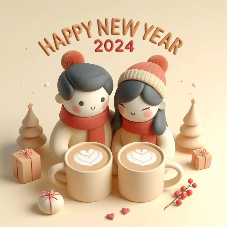 happy new year images 2024 with beautifull couple and love images cake sweets ()