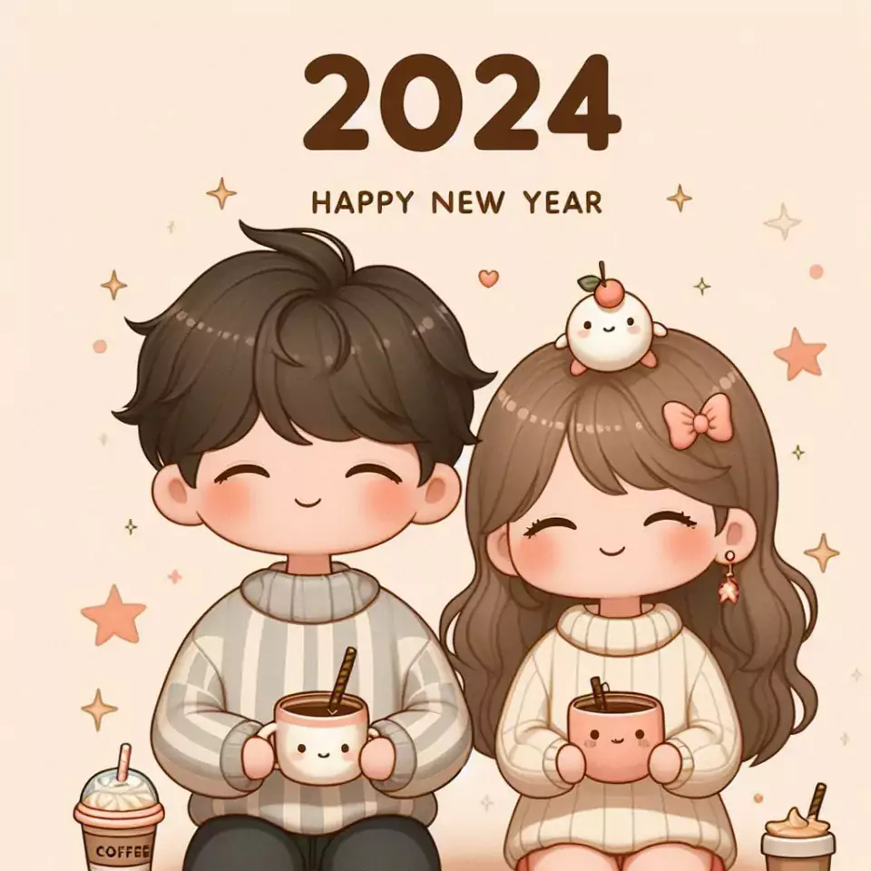 happy new year images 2024 with beautifull couple and love images cake sweets ()