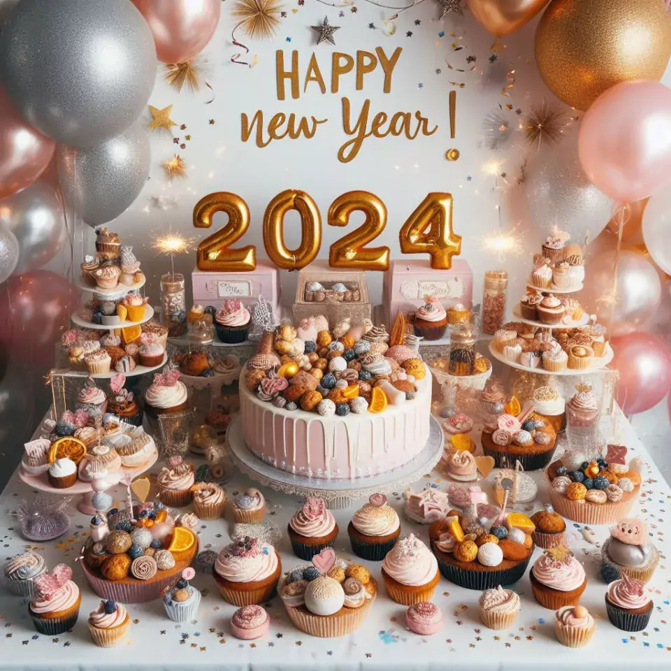 happy new year images 2024 with beautifull couple and love images cake sweets ()