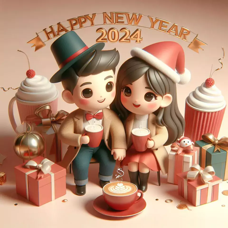 happy new year images 2024 with beautifull couple and love images cake sweets ()