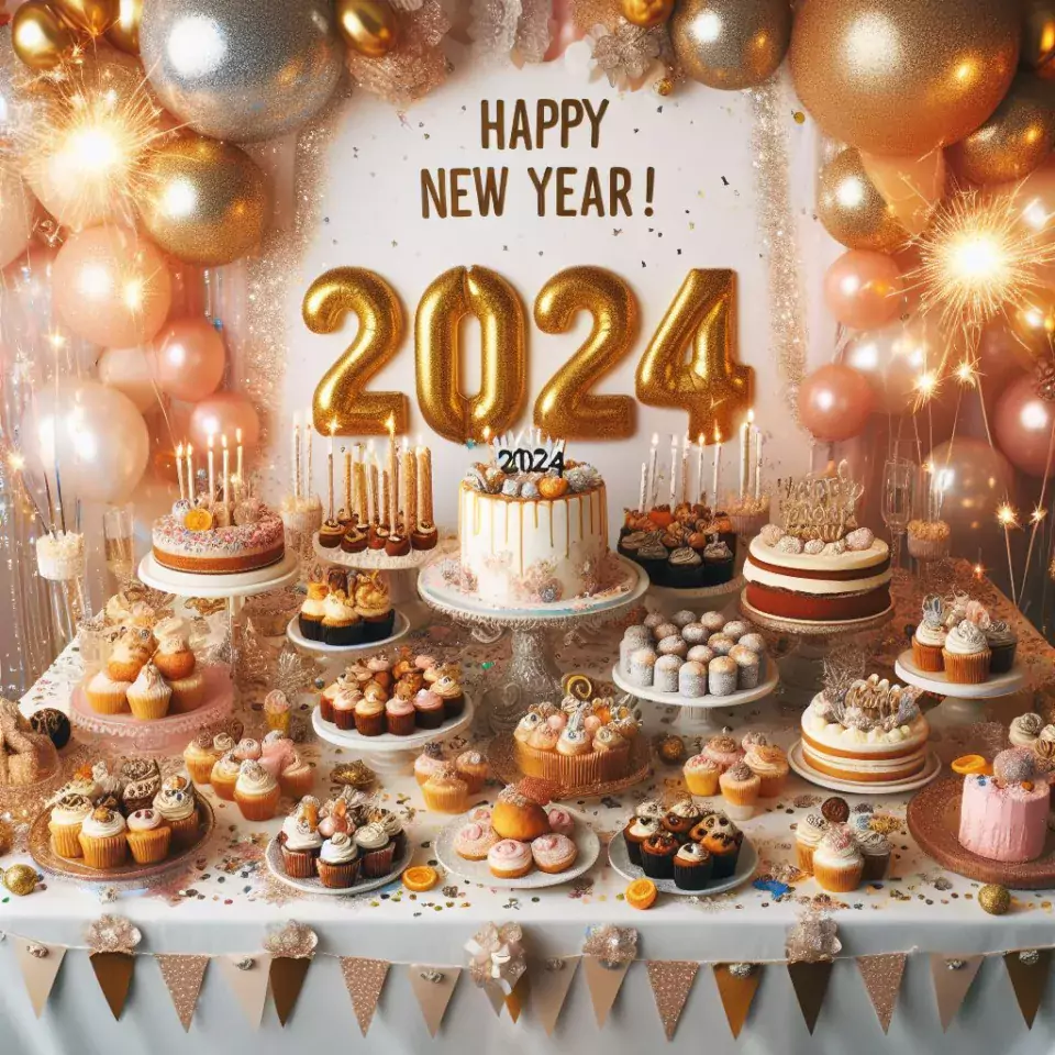 happy new year images 2024 with beautifull couple and love images cake sweets ()