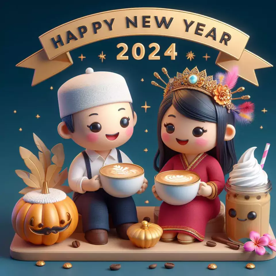 happy new year images 2024 with beautifull couple and love images cake sweets ()