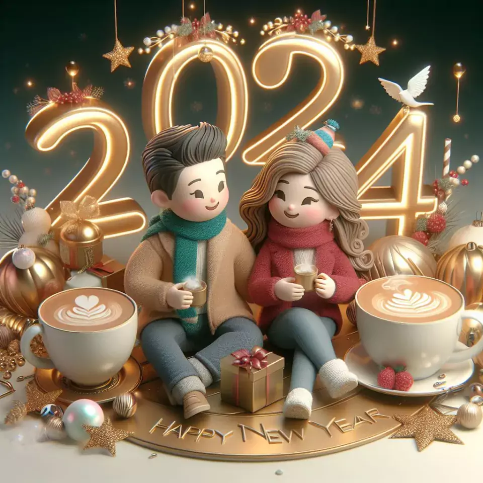 happy new year images 2024 with beautifull couple and love images cake sweets ()