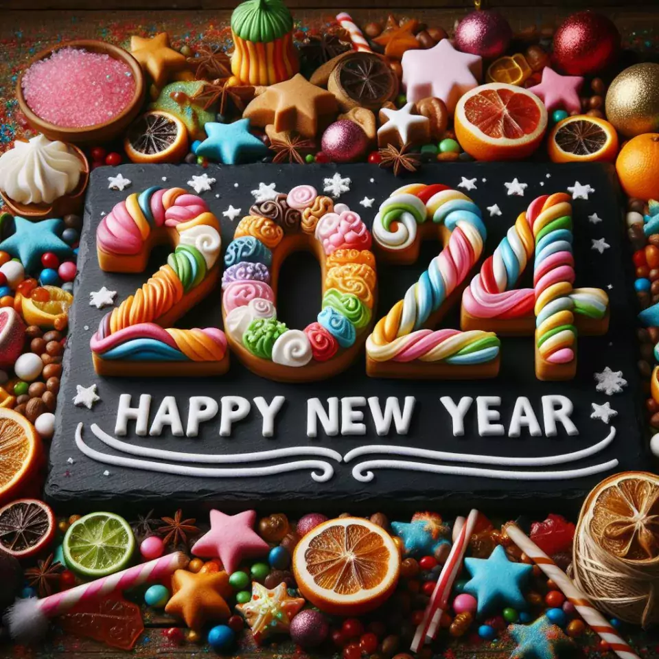 happy new year images 2024 with beautifull couple and love images cake sweets ()