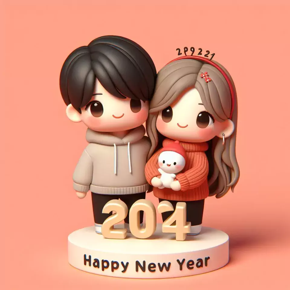 happy new year images 2024 with beautifull couple and love images cake sweets ()