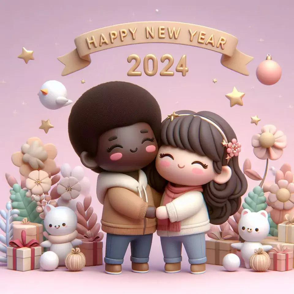 happy new year images 2024 with beautifull couple and love images cake sweets ()