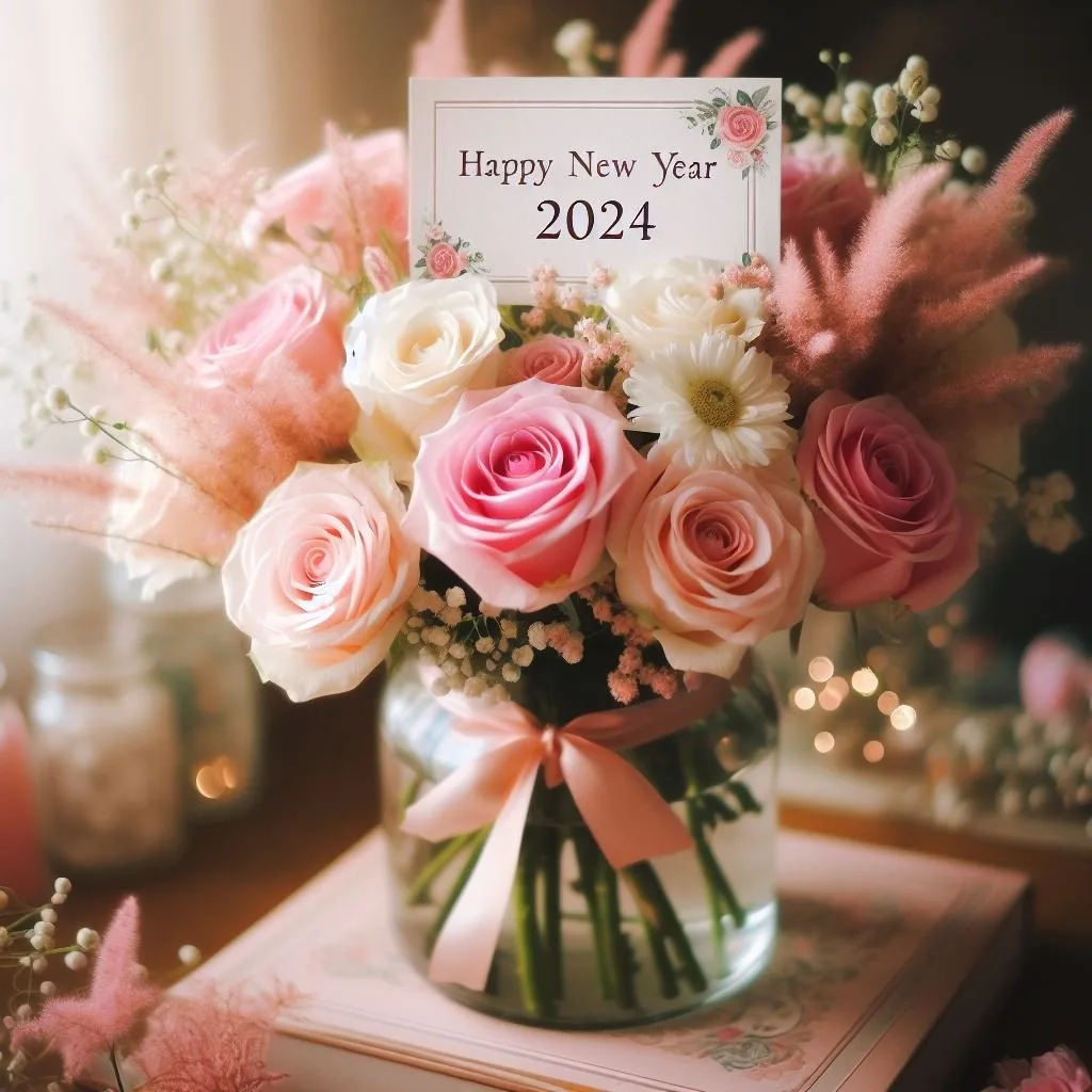happy new year images with flower star couple beautiful love images ()