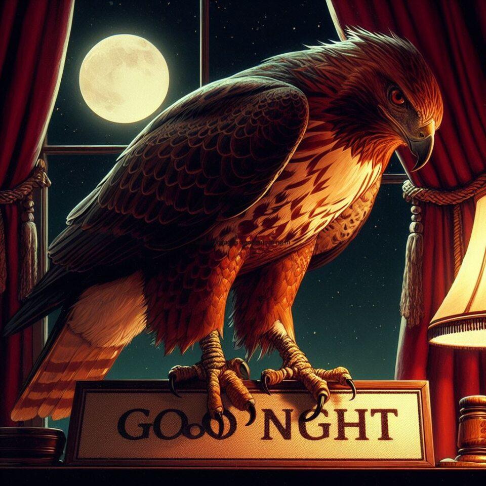 hawk is seating in the room with star on the text good night images quotes text is placed night vibes