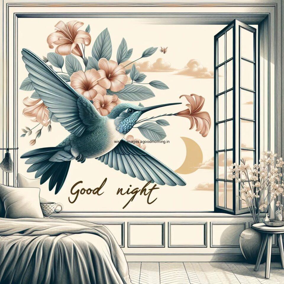 hummingbird is paint on the wall in the room with star good night images quotes text is placed night vibes