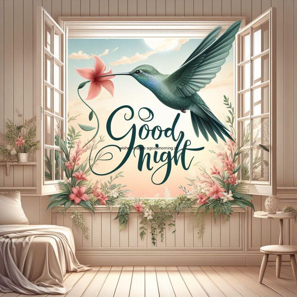 hummingbird is seating in the room with star good night images quotes text is placed night vibes