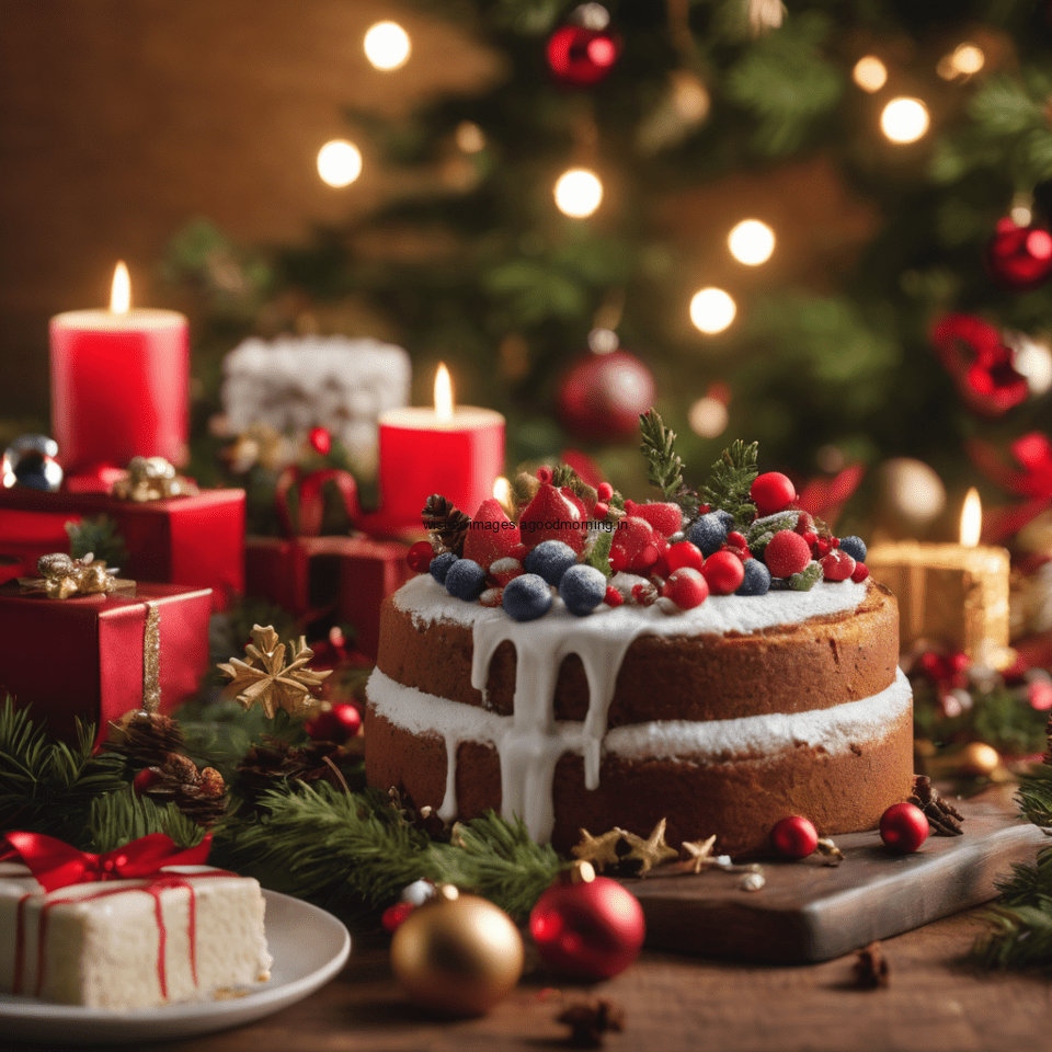 merry christmas eve images with santa cake and candy many lights ()