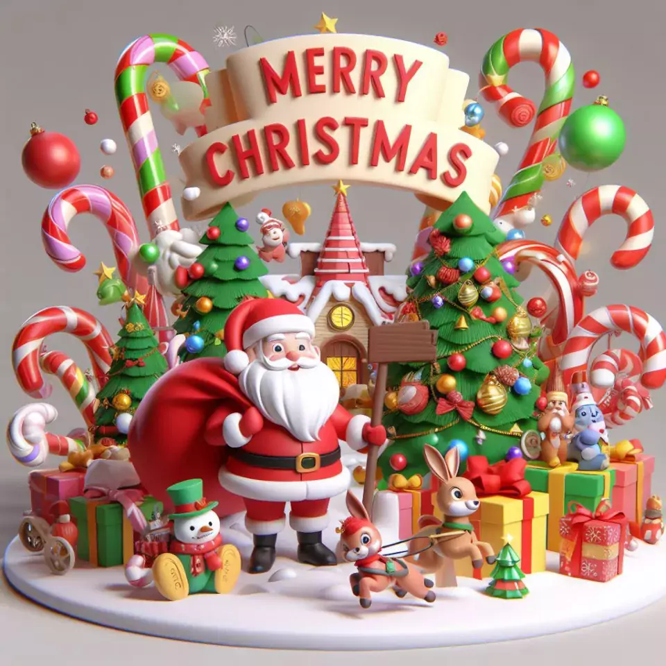 merry christmas eve images with santa cake and candy many lights ()