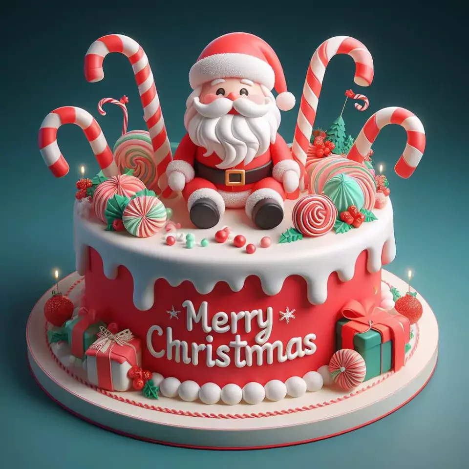 merry christmas eve images with santa cake and candy many lights ()