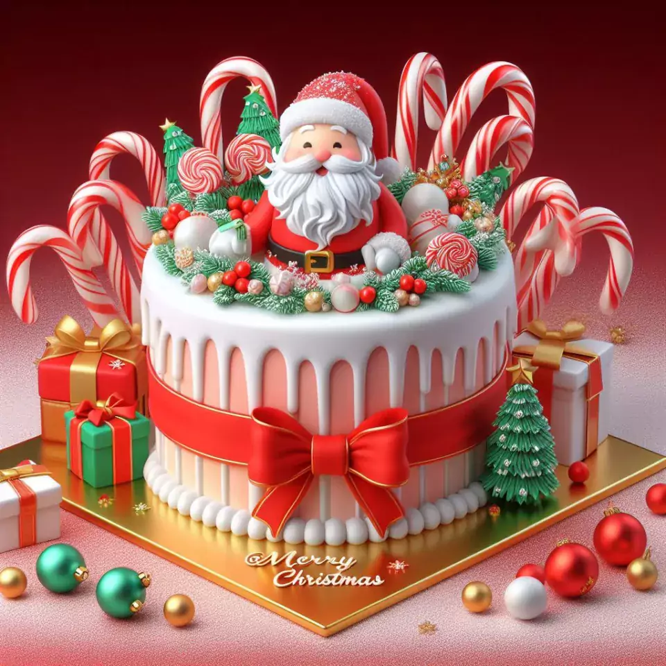 merry christmas eve images with santa cake and candy many lights ()