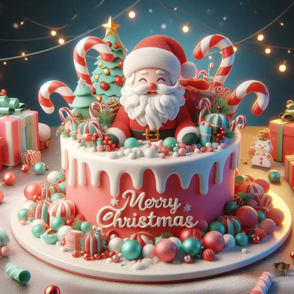 merry christmas eve images with santa cake and candy many lights ()