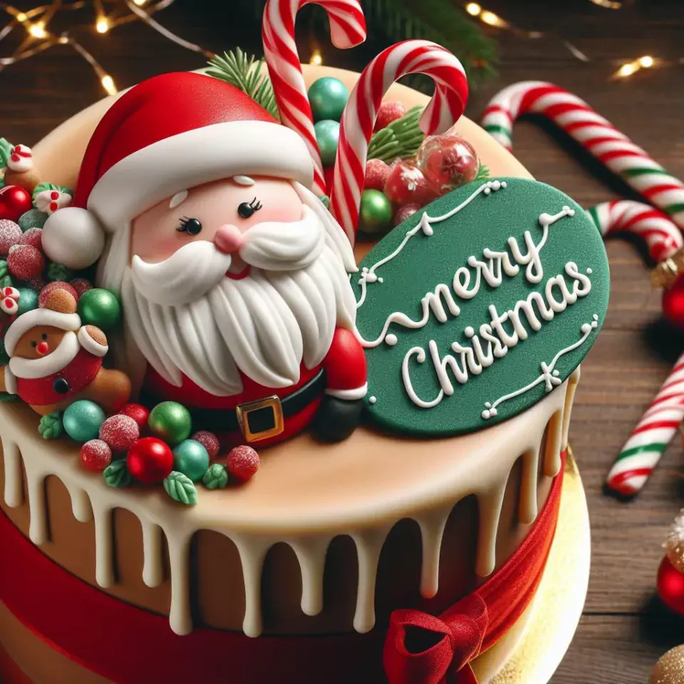 merry christmas eve images with santa cake and candy many lights ()