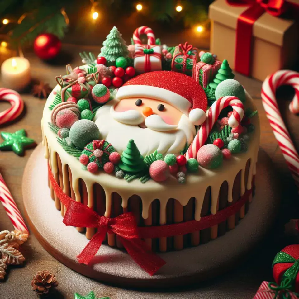 merry christmas eve images with santa cake and candy many lights ()