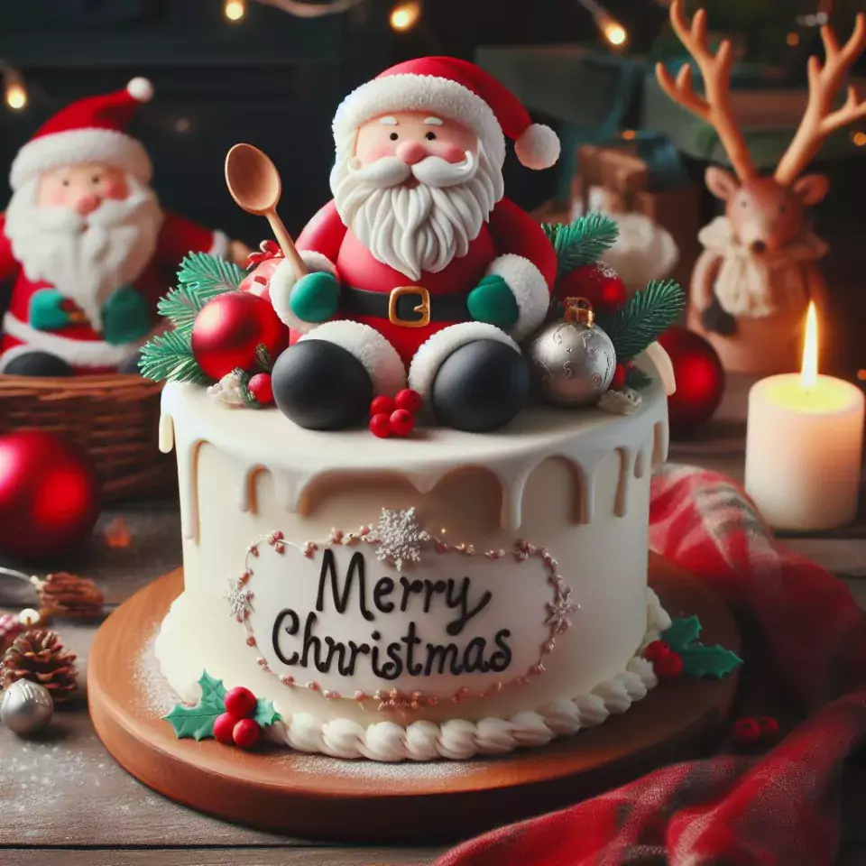 merry christmas eve images with santa cake and candy many lights ()