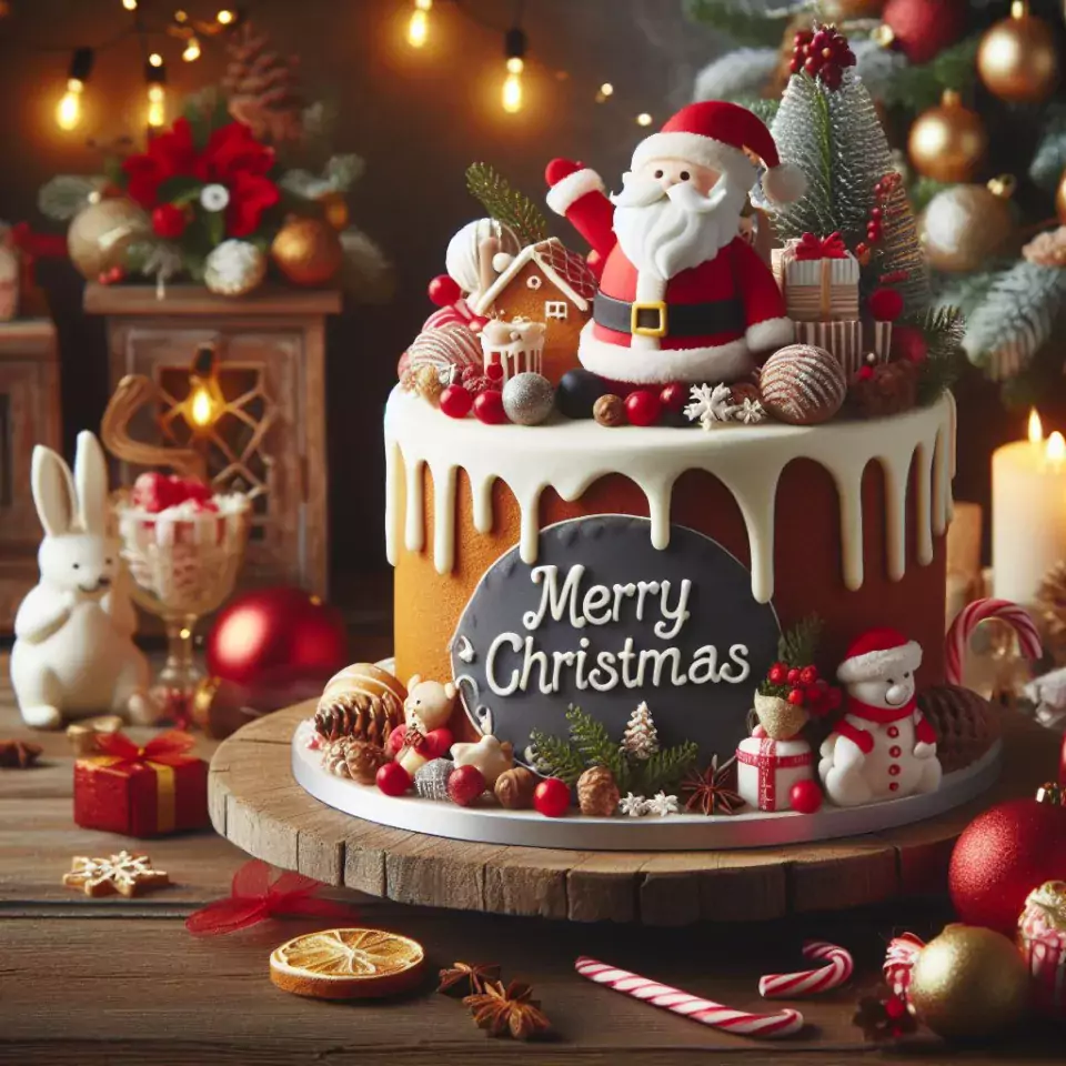 merry christmas eve images with santa cake and candy many lights ()