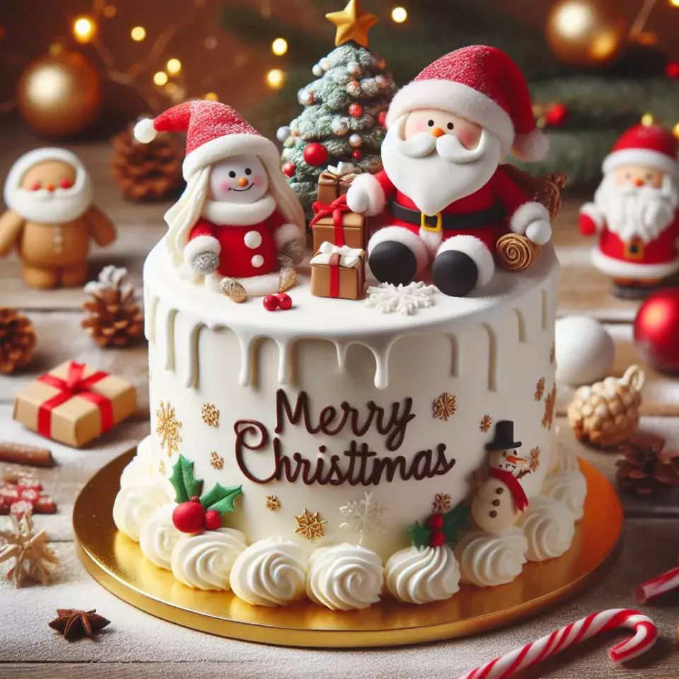 merry christmas eve images with santa cake and candy many lights ()