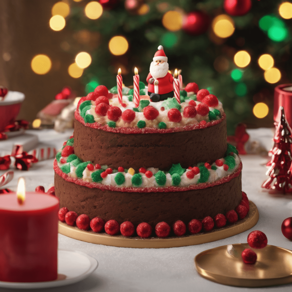 merry christmas eve images with santa cake and candy many lights ()