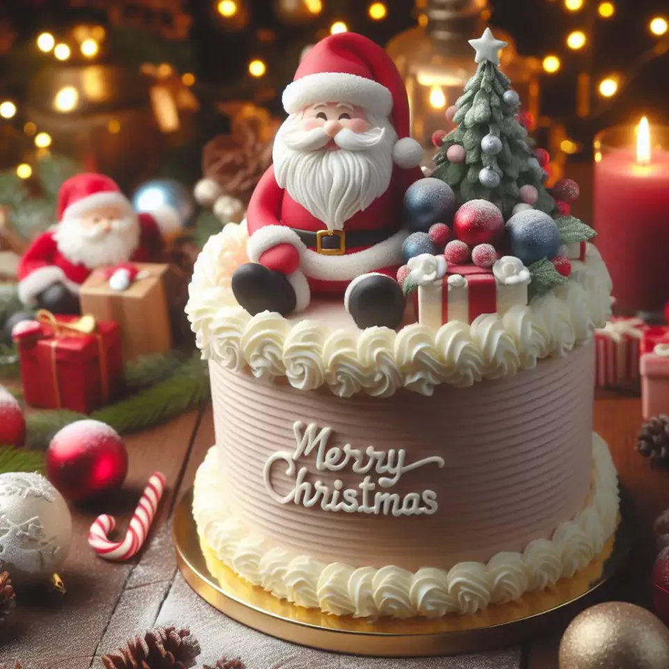 merry christmas eve images with santa cake and candy many lights ()