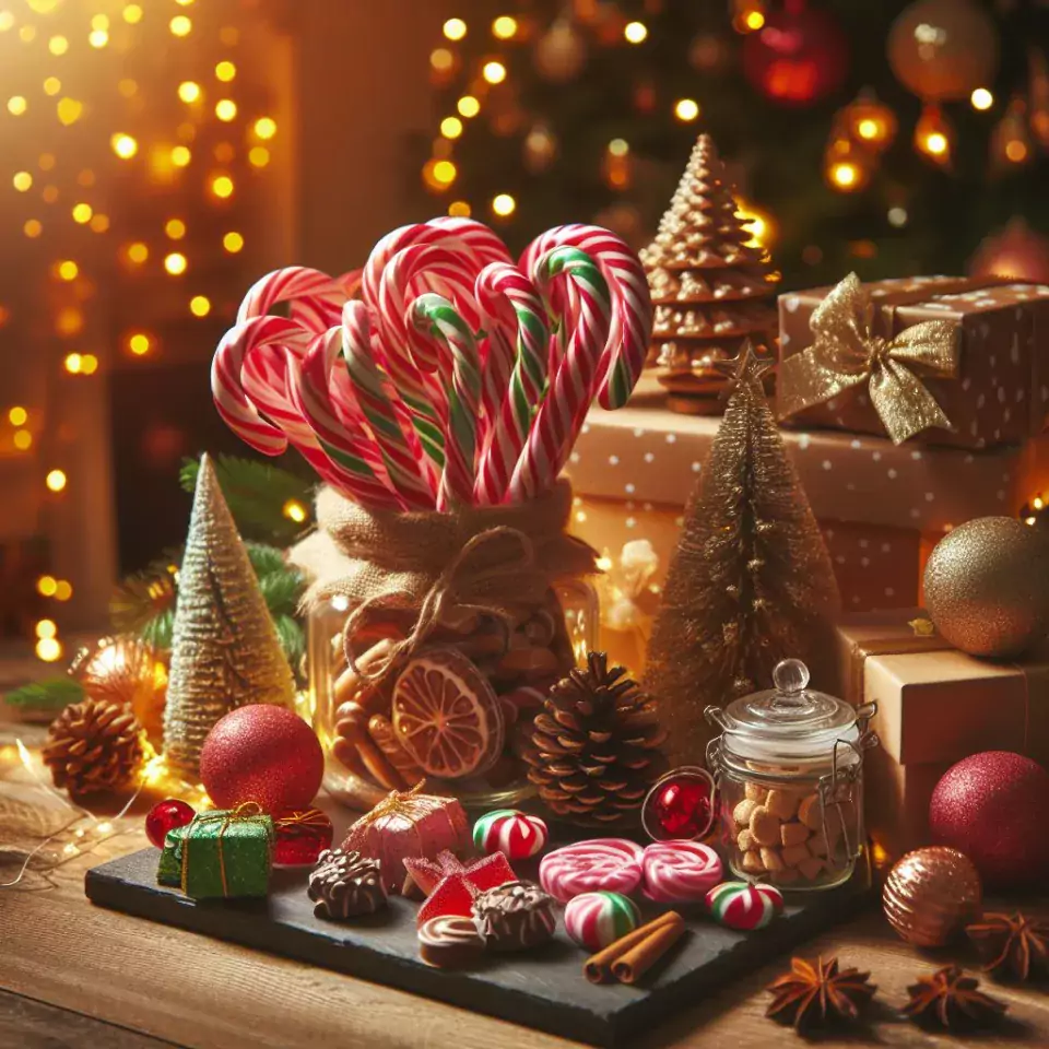 merry christmas eve images with santa cake and candy many lights ()