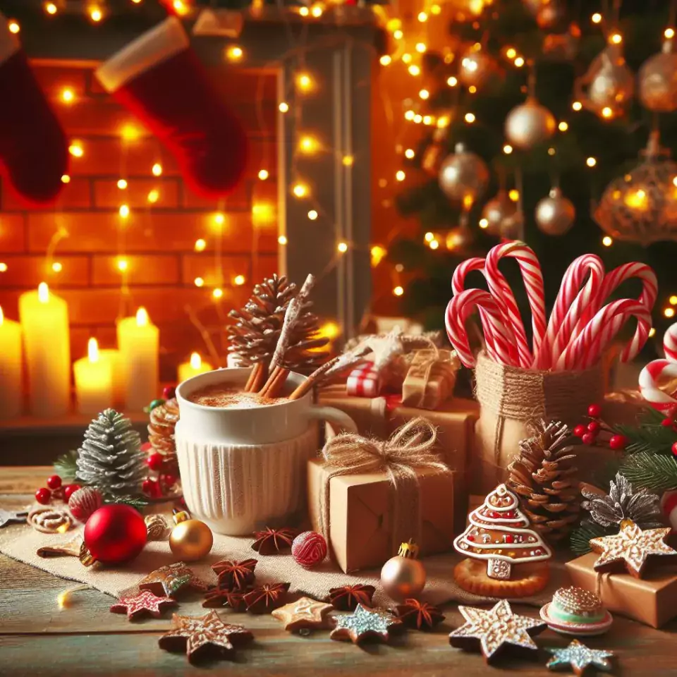 merry christmas eve images with santa cake and candy many lights ()