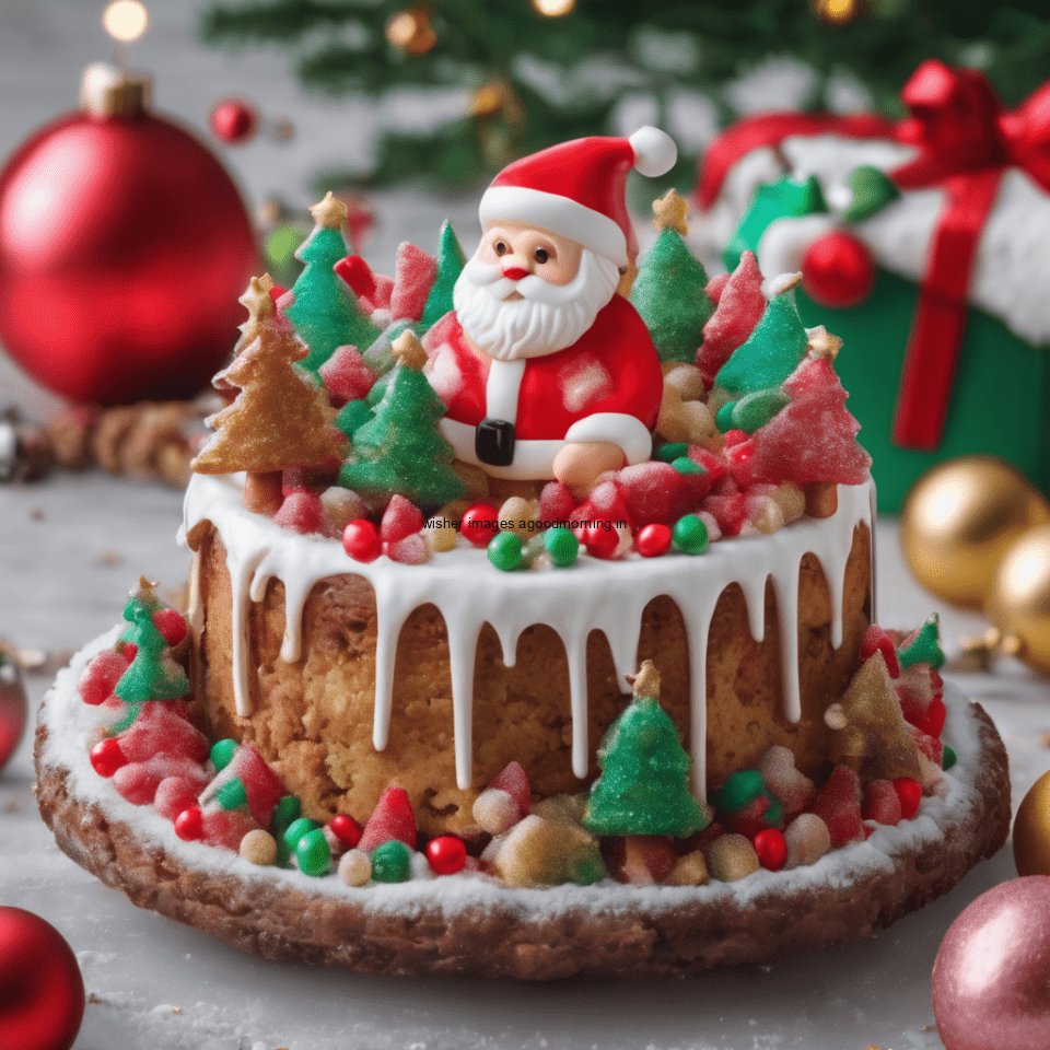 merry christmas eve images with santa cake and candy many lights ()